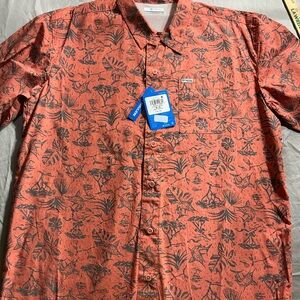 Columbia Men's Coral Rust Floral Short-Sleeve Button Shirt